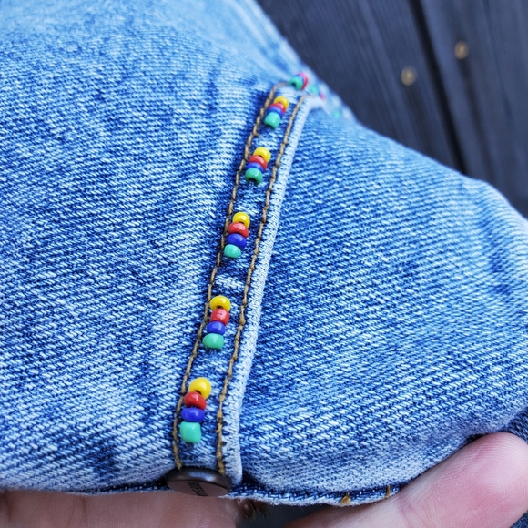 Y2K Mid Rise Beaded Dyed Cotton Jeans - Picture 7 of 10